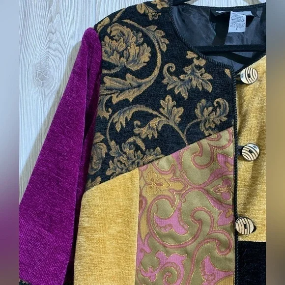 Vintage Patchwork Indigo Moon Artsy Art to Wear Blazer Jacket Size Large - Picture 3 of 11